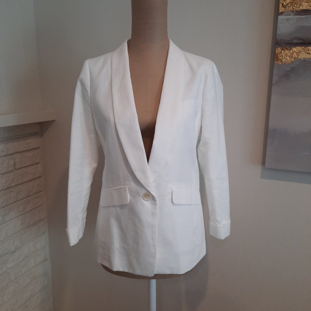 JCrew Shawl Collar Blazer Linen White Petite 2